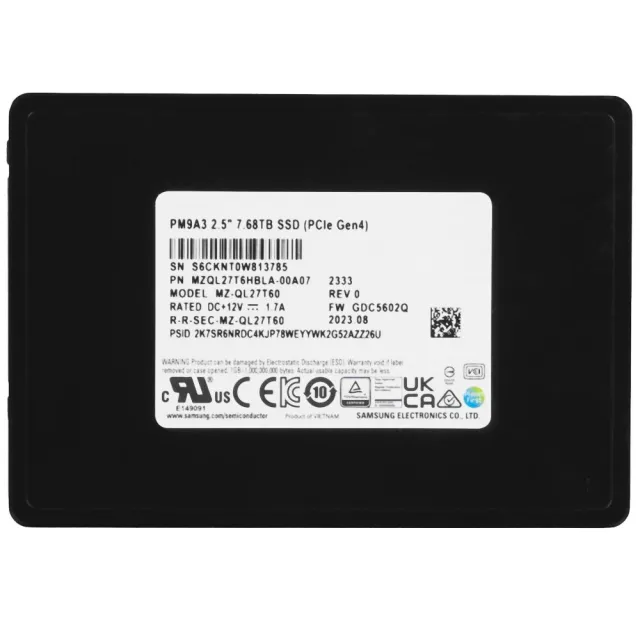 Твердотельный накопитель Samsung SSD 7,68TB MZQL27T6HBLA-00A07 PM9A3 U.2 NVMe PCIe 4.0