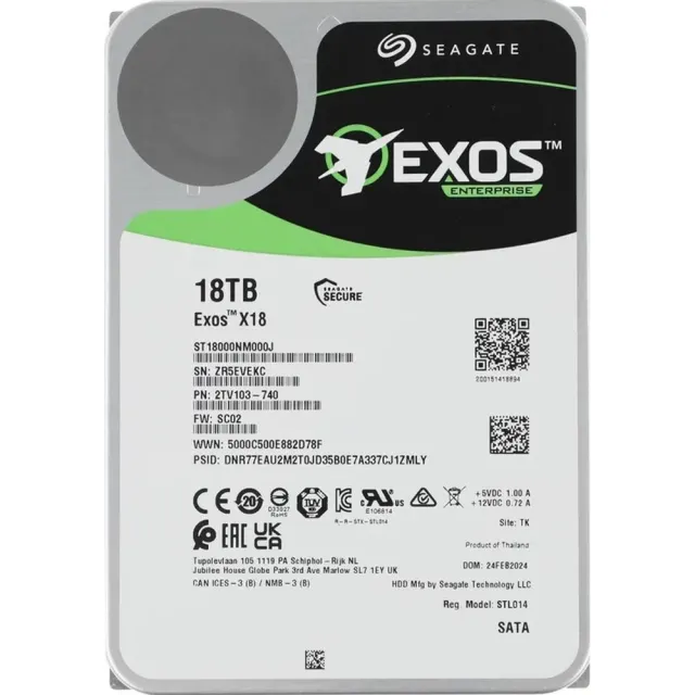 Жесткий диск серверный Seagate Exos 18TB 3.5" 7200RPM 256MB SATA Enterprise ST18000NM000J