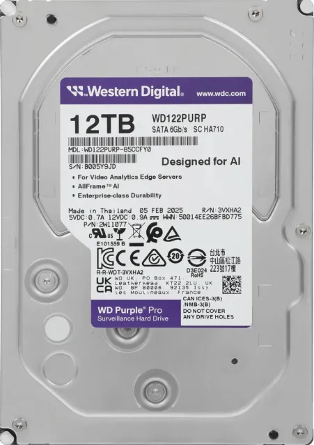 Жесткий диск WD Purple PRO 12TB 3.5" 7200RPM MB SATA DV AI WD122PURP