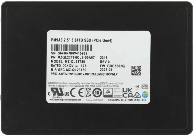 Твердотельный накопитель Samsung SSD 3,84Tb MZQL23T8HCLS-00A07 U.2 NVMe PM9A3 PCIe 4.0