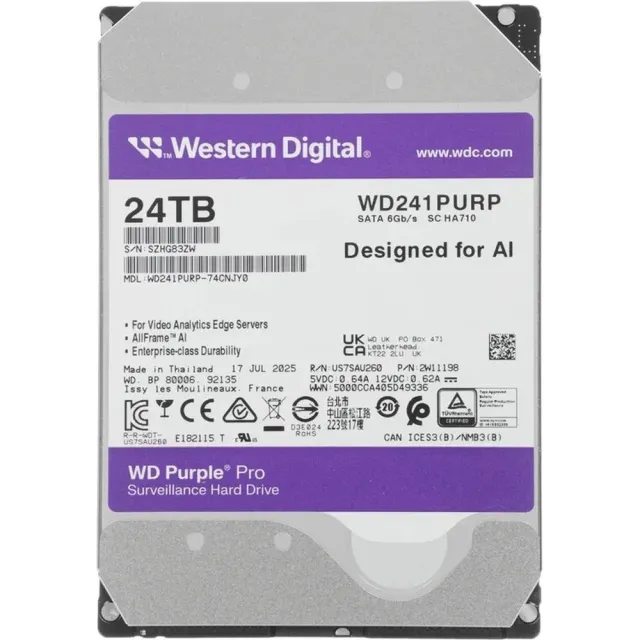 Жесткий диск WD Purple PRO 24TB 3.5" 7200RPM 512MB SATA DV AI WD241PURP
