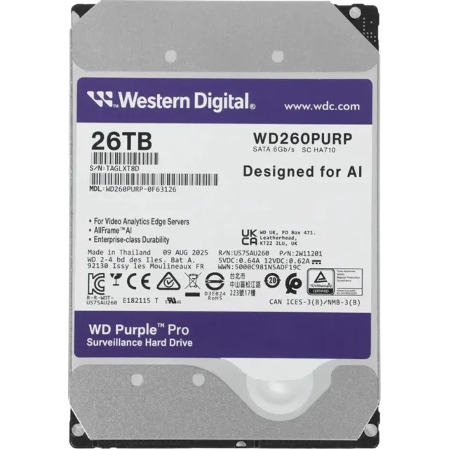 Жесткий диск WD Purple PRO 26TB 3.5" 7200RPM 512MB SATA DV AI WD260PURP
