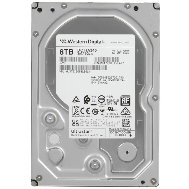 Жесткий диск серверный WD Ultrastar 8TB 3.5" 7200RPM 256MB SATA Enterprise WUS721208BLE6L4