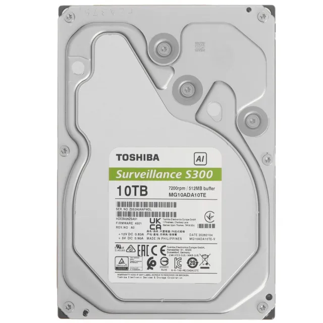 Жесткий диск Toshiba S300 AI 10TB 3.5" 7200RPM 512MB SATA DV MG10ADA10TE-V
