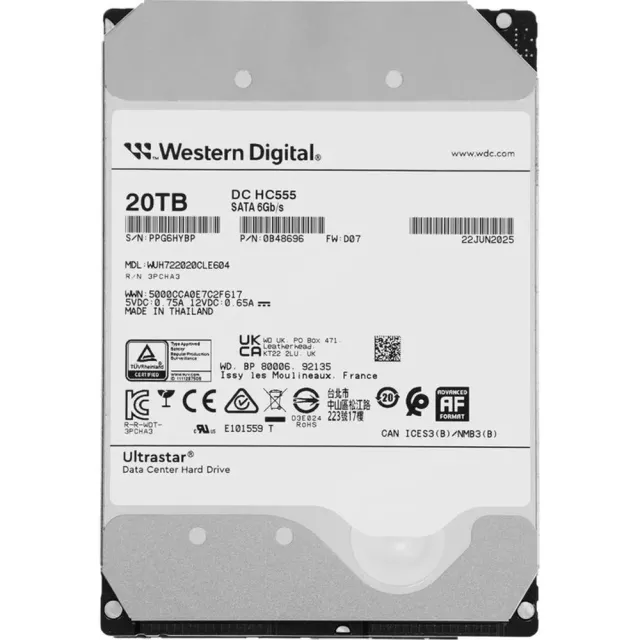 Жесткий диск серверный WD Ultrastar 12TB 3.5" 7200RPM 512MB SATA Helium Enterprise WUH722012CLE604