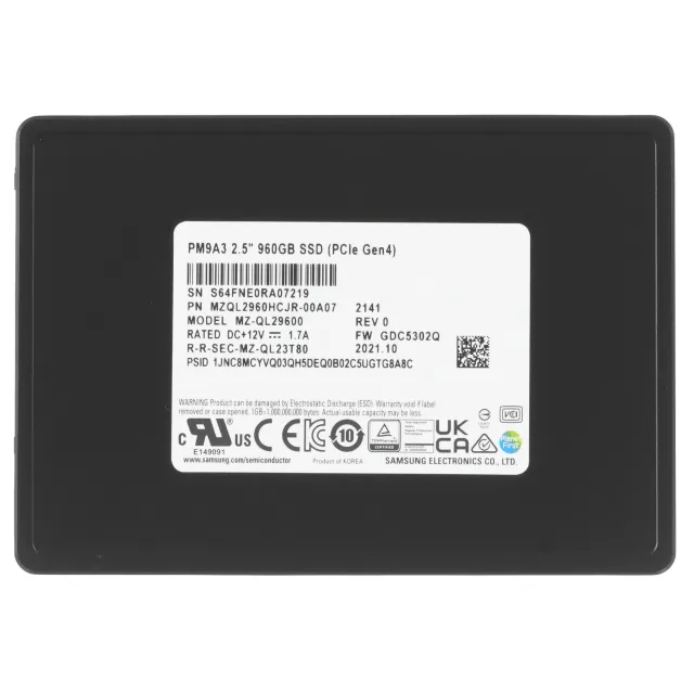 Твердотельный накопитель Samsung SSD 960Gb MZQL2960HCJR-00A07 PM9A3, U.2(2.5" 7mm), NVMe, PCI