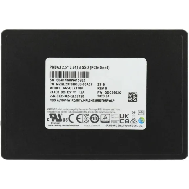 Твердотельный накопитель Samsung SSD 3,84Tb MZQL23T8HCLS-00B7C U.2 NVMe PM9A3 PCIe 4.0