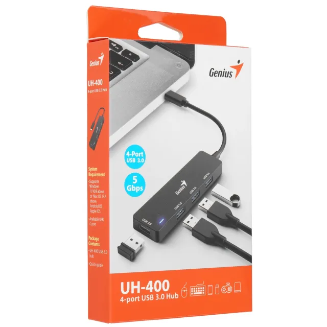 USB-Хаб Genius UH-400 Black ( USBx4, Type-C)