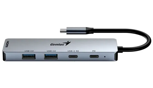 USB-Хаб Genius UH-500 Iron Grey (USB-C PD, USB 3.0x2, USB-Cx2, 4K HDM)