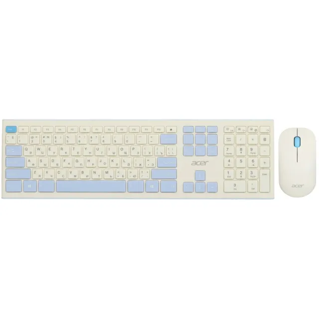 Клавиатура + мышь Acer OCC205 клав:белый мышь:белый/голубой USB беспроводная slim