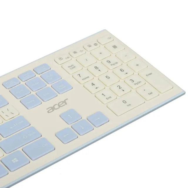 Клавиатура + мышь Acer OCC205 клав:белый мышь:белый/голубой USB беспроводная slim