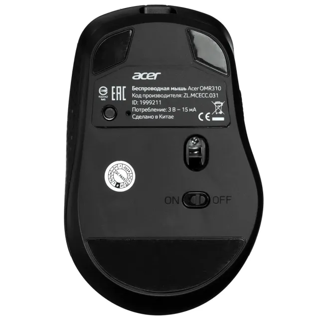 Мышь Acer OMR310 черный оптич. 1600dpi беспров. BT/Radio USB 7but (ZL.MCECC.031)