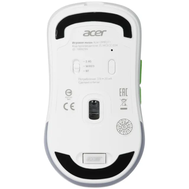 Мышь Acer OMR311 белый оптич. 2400dpi беспров. BT/Radio USB 7but (ZL.MCECC.034)