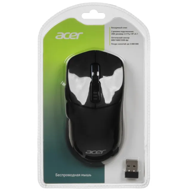 Мышь Acer OMR312 черный оптич. 3200dpi беспров. BT/Radio USB 5but (ZL.MCECC.035)