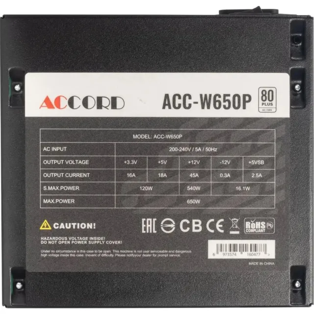 Блок питания для компьютера ACCORD ATX 650W ACC-W650P 80PLUS WHITE