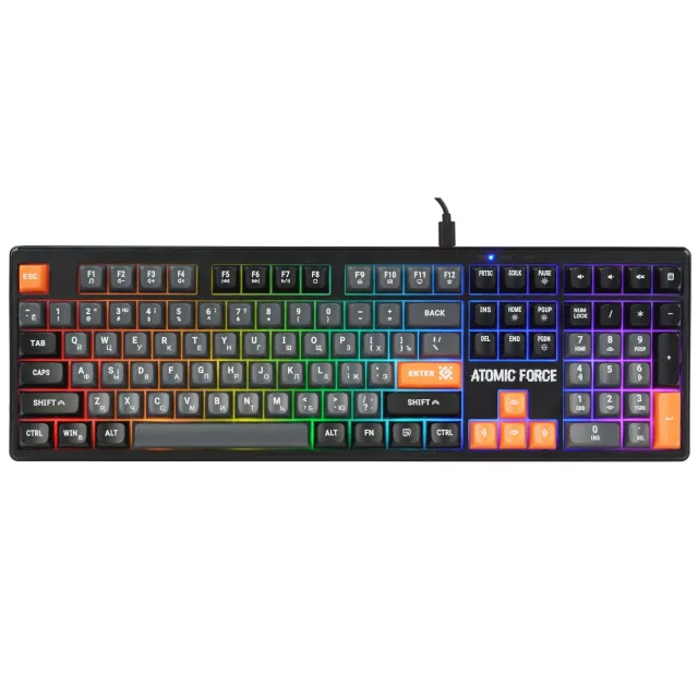 Клавиатура проводная игровая DEFENDER Atomic Force GK-005 RU,чер/сер,108кн+FN,радуж,1.5м