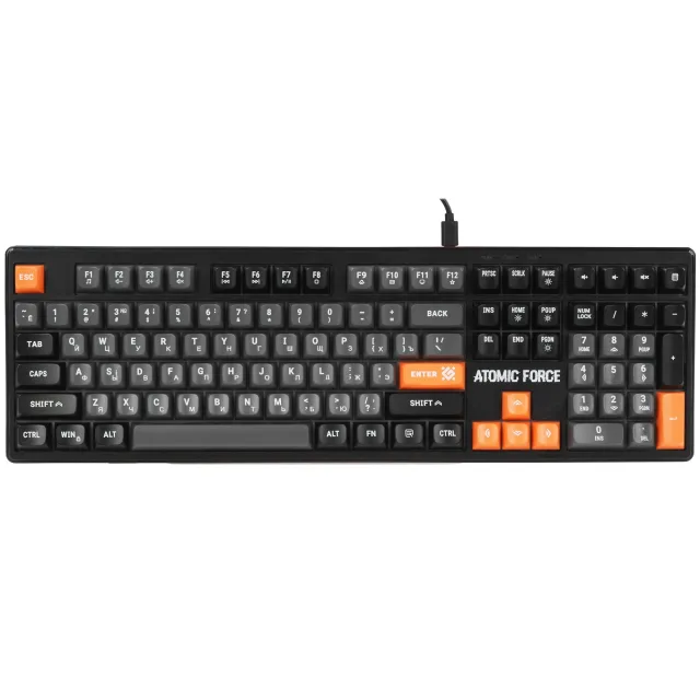 Клавиатура проводная игровая DEFENDER Atomic Force GK-005 RU,чер/сер,108кн+FN,радуж,1.5м