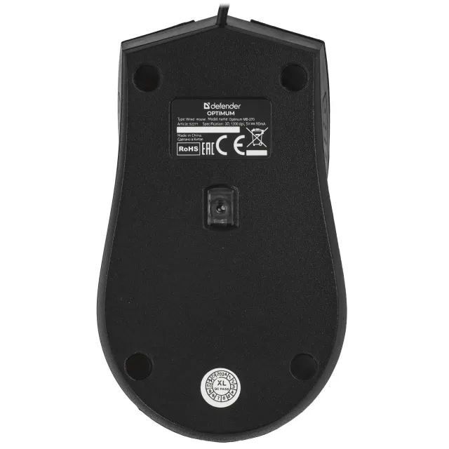 Мышь проводная оптическая DEFENDER Optimum MB-270 PRO:черн,3кн,1200dpi,1.8м,тефл