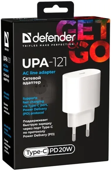 Адаптер сетевой DEFENDER UPA-121 20W, USB C/PD3.0, белый