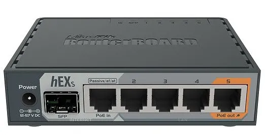 Коммутатор MIKROTIK hEX S RB760iGS 5*10/100/1000 LAN, 1*PoE, 1*SFP