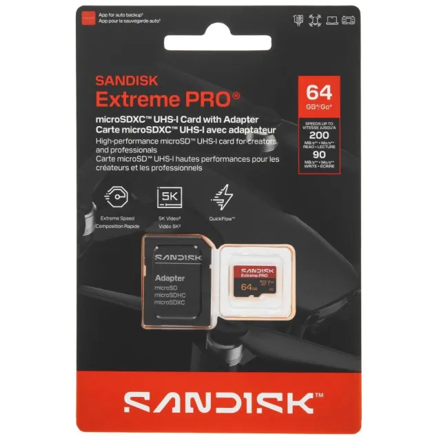 Карта памяти SanDisk Extreme Pro microSDXC SDSQXCU-064G-GS6MA 64GB A2, UHS Class 1, Video Class 30