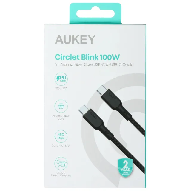 Кабель Aukey Nylon Braided 100w Kevlar 1m black
