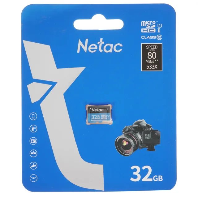 Карта памяти Netac P500 Standard MicroSDHC NT02P500STN-032G-S 32GB U1 C10