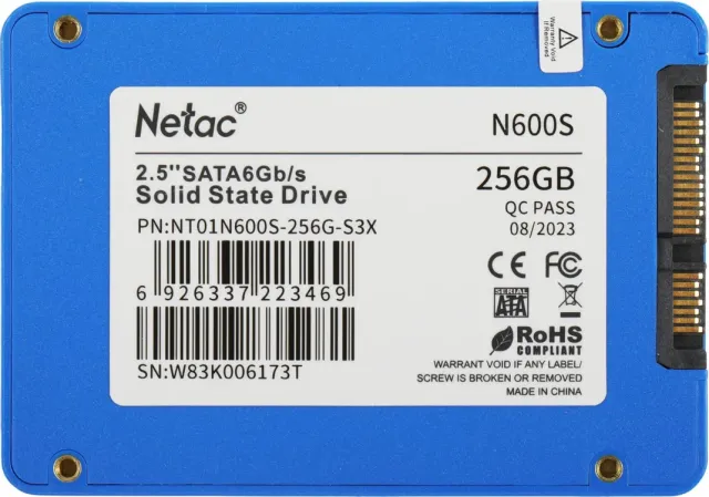 Твердотельный накопитель Netac SSD 256GB NT01N600S-256G-S3X 2.5 SATAIII 3D NAND R/W up to 540/490MB/