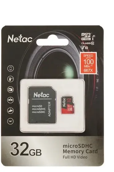 Карта памяти Netac Pro MicroSDHS NT02P500PRO-032G-R 32GB A1 V10 U1 C10 +SD Adapter