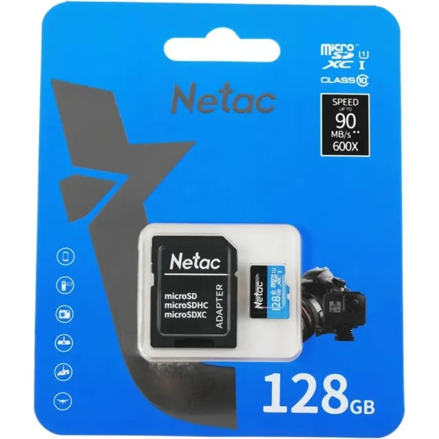 Карта памяти Netac P500 Standard MicroSDXC NT02P500STN-128G-R 128GB U1 C10 +SD Adapter