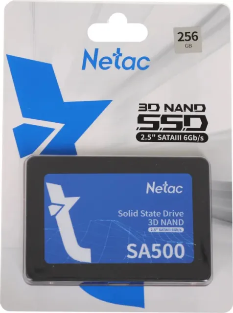 Твердотельный накопитель Netac SSD 256Gb NT01SA500-256-S3X 2.5 SATAIII 3D NAND R/W up to 520/450MB/s