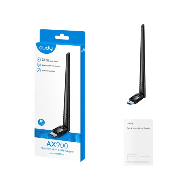 Беспроводной адаптер USB Wi-Fi 6 Cudy WU900H, AX900, USB 2.0, внешняя антенна