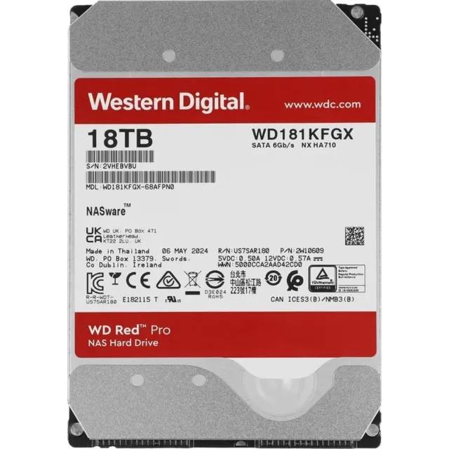 Жесткий диск WD Red Pro 18TB 3.5" 7200RPM 512MB SATA NAS WD181KFGX