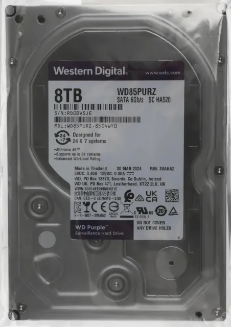 Жесткий диск WD Purple 8TB 3.5" 5640RPM 256MB SATA DV WD85PURZ