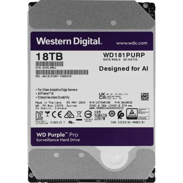 Жесткий диск WD Purple PRO 18TB 3.5" 7200RPM 512MB SATA DV AI WD181PURP