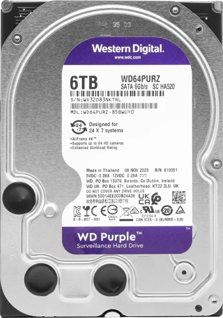 Жесткий диск WD Purple 6TB 3.5" 5640RPM 256MB SATA DV WD64PURZ