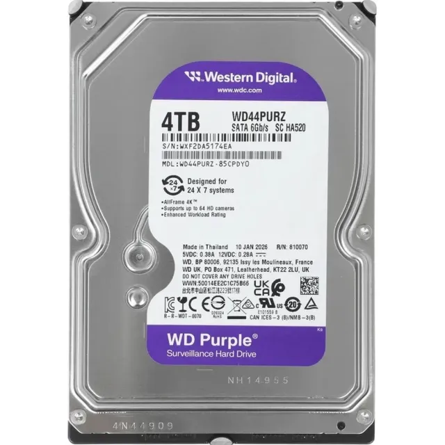 Жесткий диск WD Purple 4TB 3.5" 5400RPM 128MB SATA DV WD44PURZ