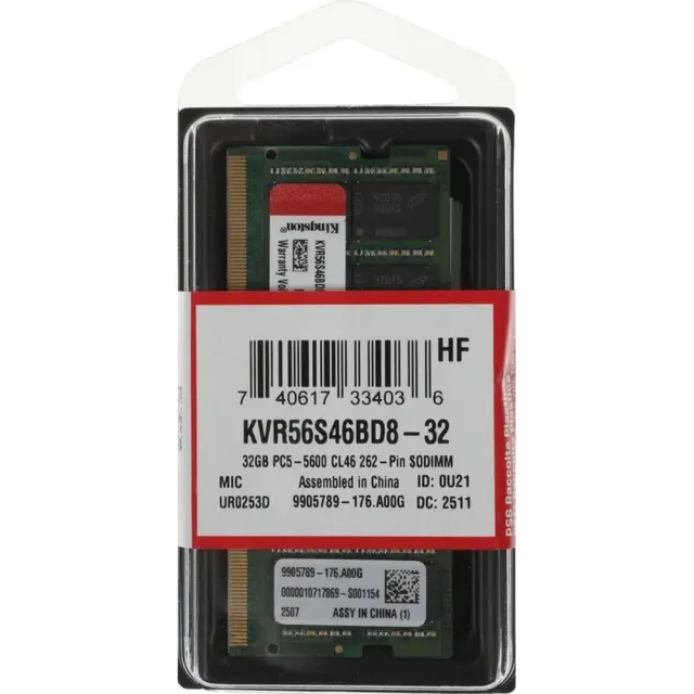 Оперативная память Kingston DDR5 32GB 5600Mhz SODIMM CL46 KVR56S46BD8-32
