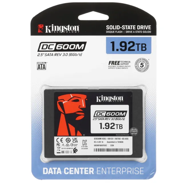 Твердотельный накопитель Kingston SSD 1,92TB DC600M/1920G 2.5" 7mm SATA3 3D TLC DWPD1 (12мес)