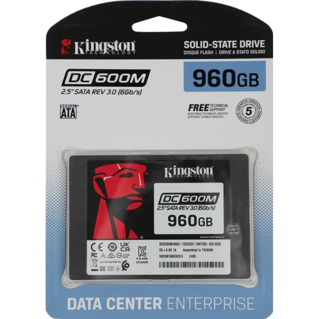 Твердотельный накопитель Kingston SSD 960GB SEDC600M/960G 2.5" 7mm, SATA3, 3D TLC, R/W 560/530MB/s,