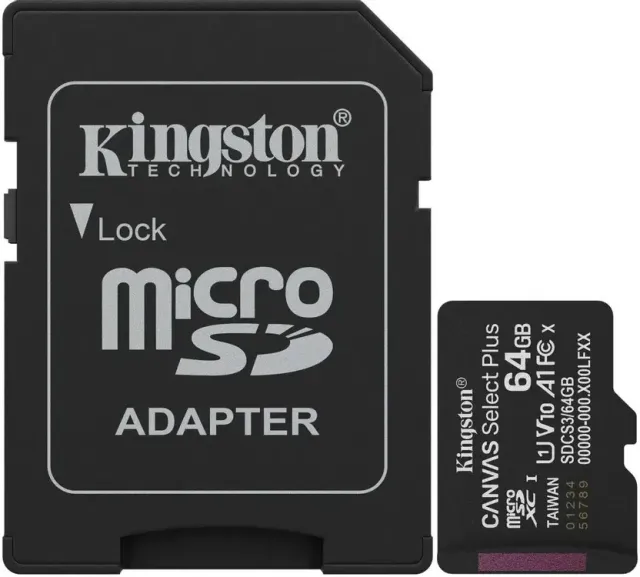 Карта памяти Kingston Canvas Select Plus microSDXC SDCS3/64GB 64GBV10 A1 + SD Adapter