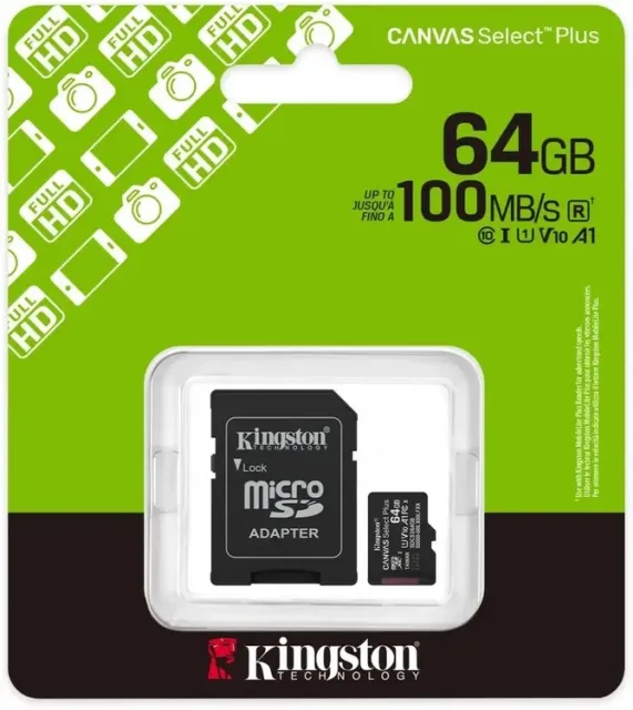 Карта памяти Kingston Canvas Select Plus microSDXC SDCS3/64GB 64GBV10 A1 + SD Adapter