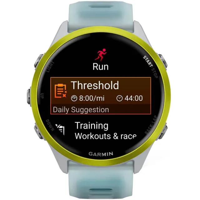 Смарт-часы Garmin Forerunner 570 белый, желтый безель, бирюзовый ремешок 47мм