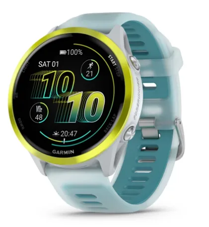 Смарт-часы Garmin Forerunner 570 белый, желтый безель, бирюзовый ремешок 47мм