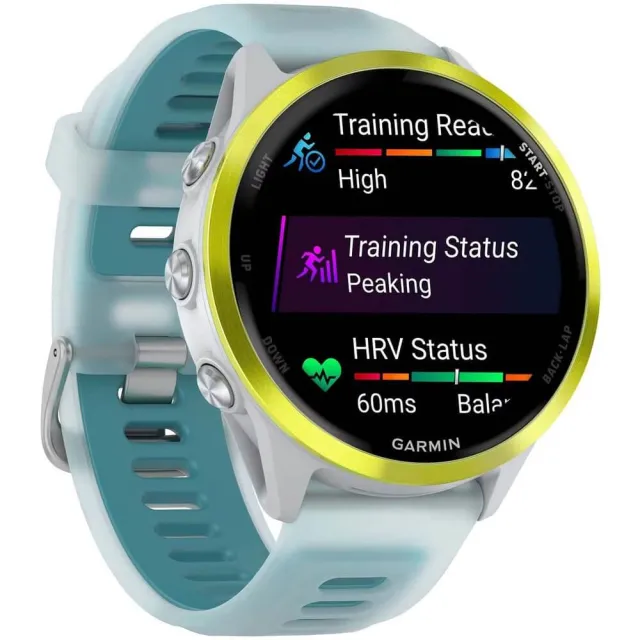 Смарт-часы Garmin Forerunner 570 белый, желтый безель, бирюзовый ремешок 47мм