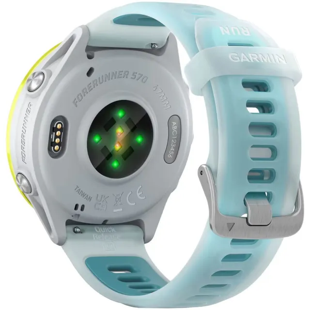 Смарт-часы Garmin Forerunner 570 белый, желтый безель, бирюзовый ремешок 47мм
