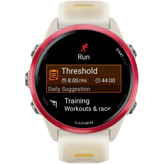 Смарт-часы Garmin Forerunner 570 слоновая кость, малиновый безель, ремешок манго 42мм