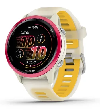 Смарт-часы Garmin Forerunner 570 слоновая кость, малиновый безель, ремешок манго 42мм