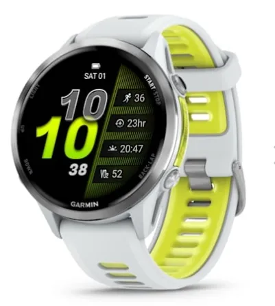 Смарт-часы Garmin Forerunner 970 белый, титановый безель, бело-желтый ремешок 47мм