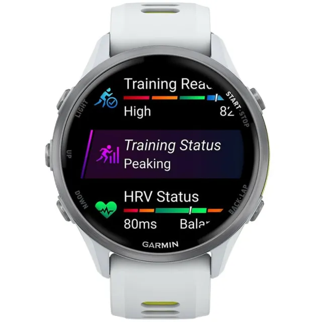 Смарт-часы Garmin Forerunner 970 белый, титановый безель, бело-желтый ремешок 47мм